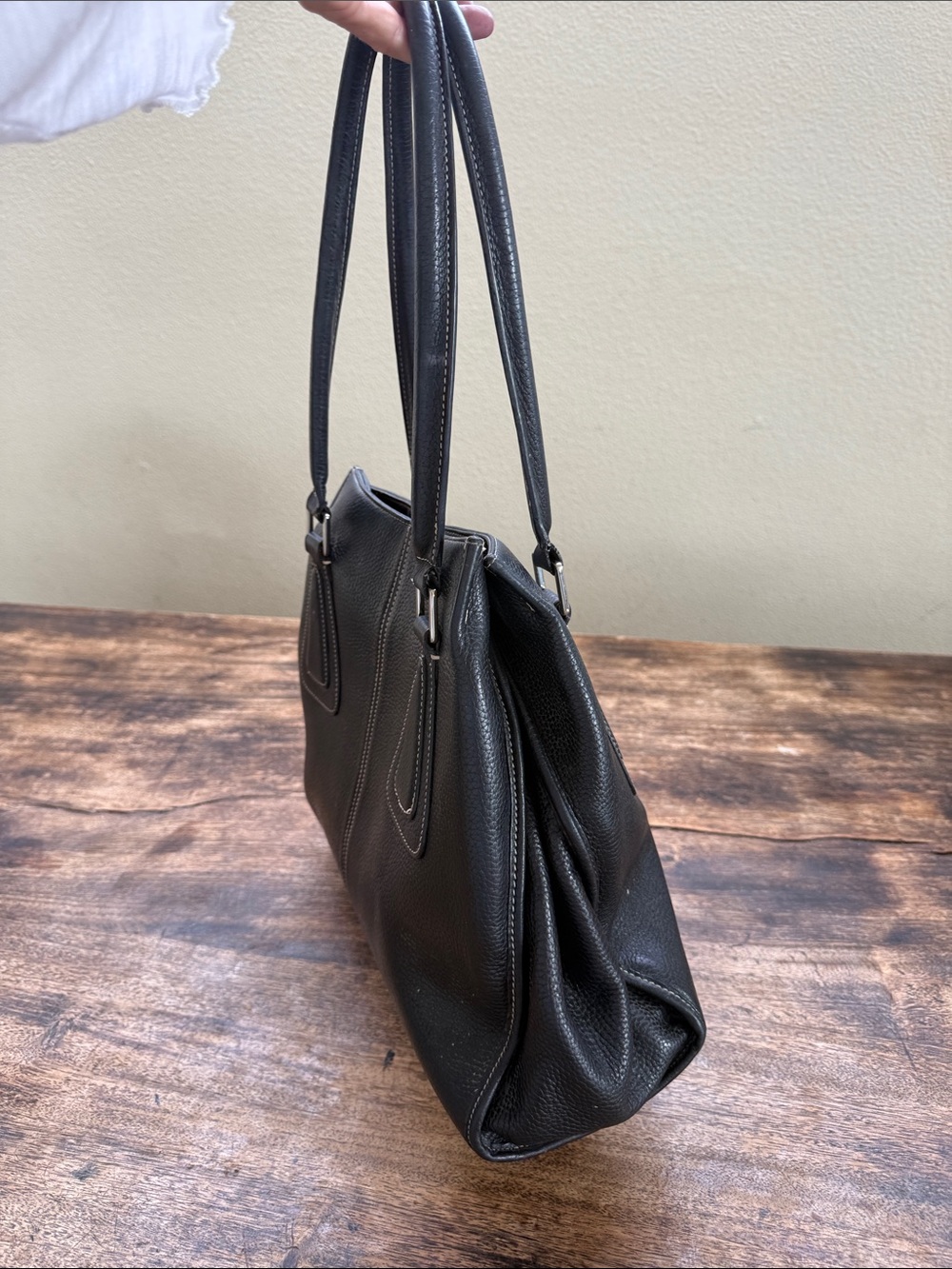 Tignanello Black Pebbled Leather Large Shoulder Tote Bag Multi Pocket - Picture 14 of 16